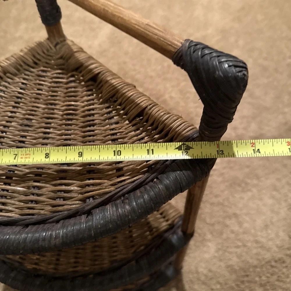 Vintage Wicker Rattan Corner Shelf 3 Tier Display Stand Coastal Boho 19